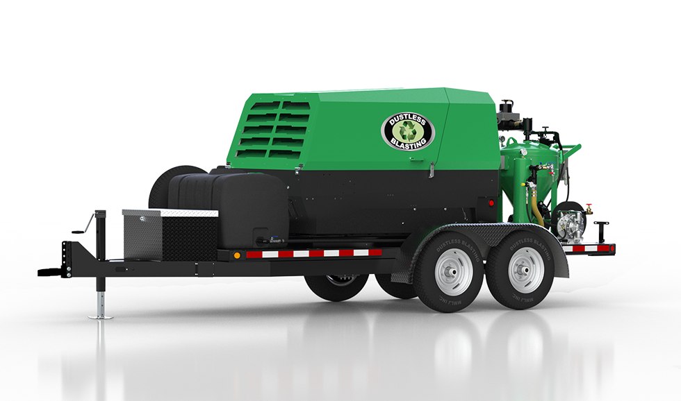 Dustless Blasting's DB500 Mobile S Pro sandblasting trailer.