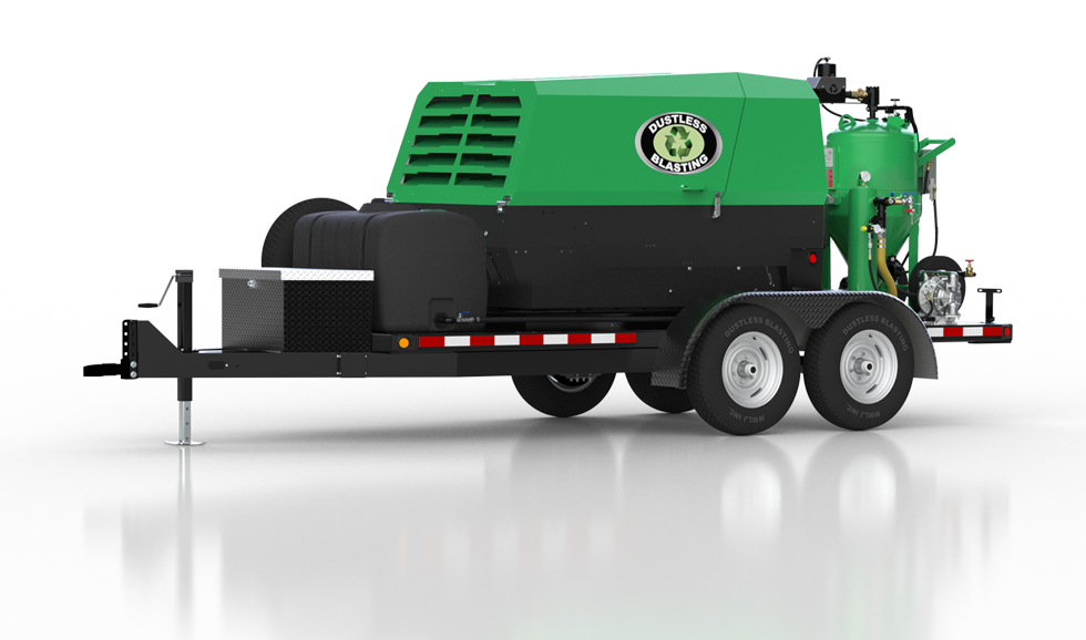 Dustless Blasting's DB800 Mobile S Pro sandblasting trailer.